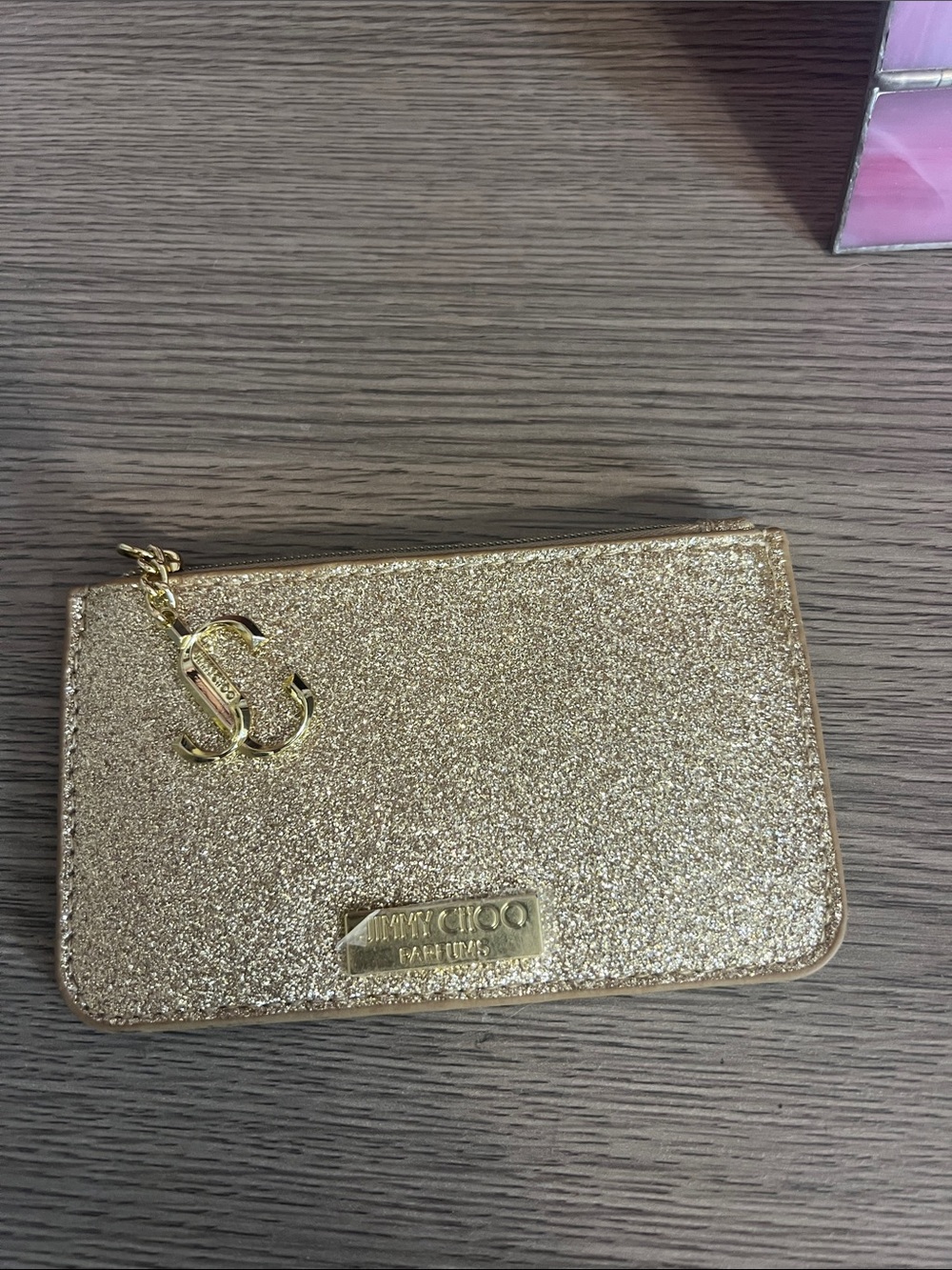 Jimmy Choo perfums Gold Glitter Zip coin purse
